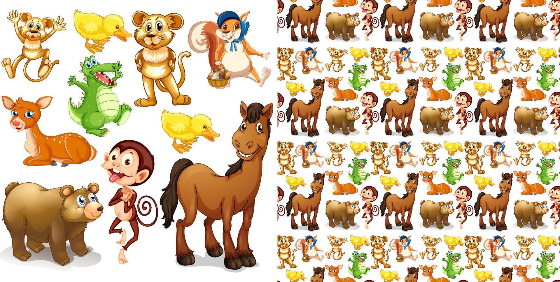 Cute animals cartoon set on white background vector