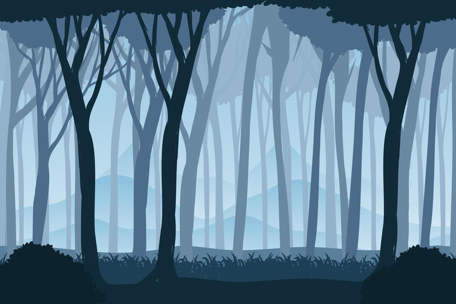 silueta, sombra, de, bosque, escena vector