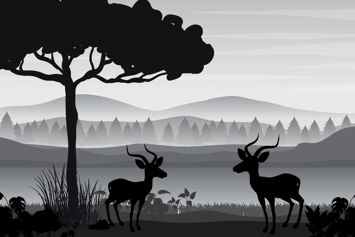 Silhouette shadow of forest scene vector