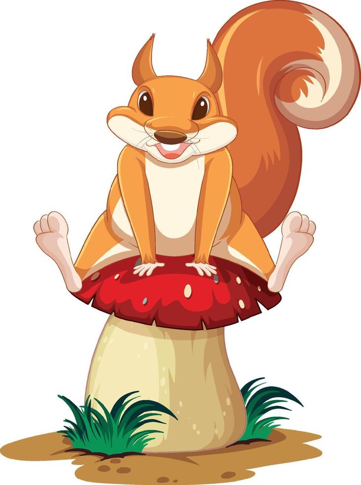 Cute squirrel sitting on big mushroom vector