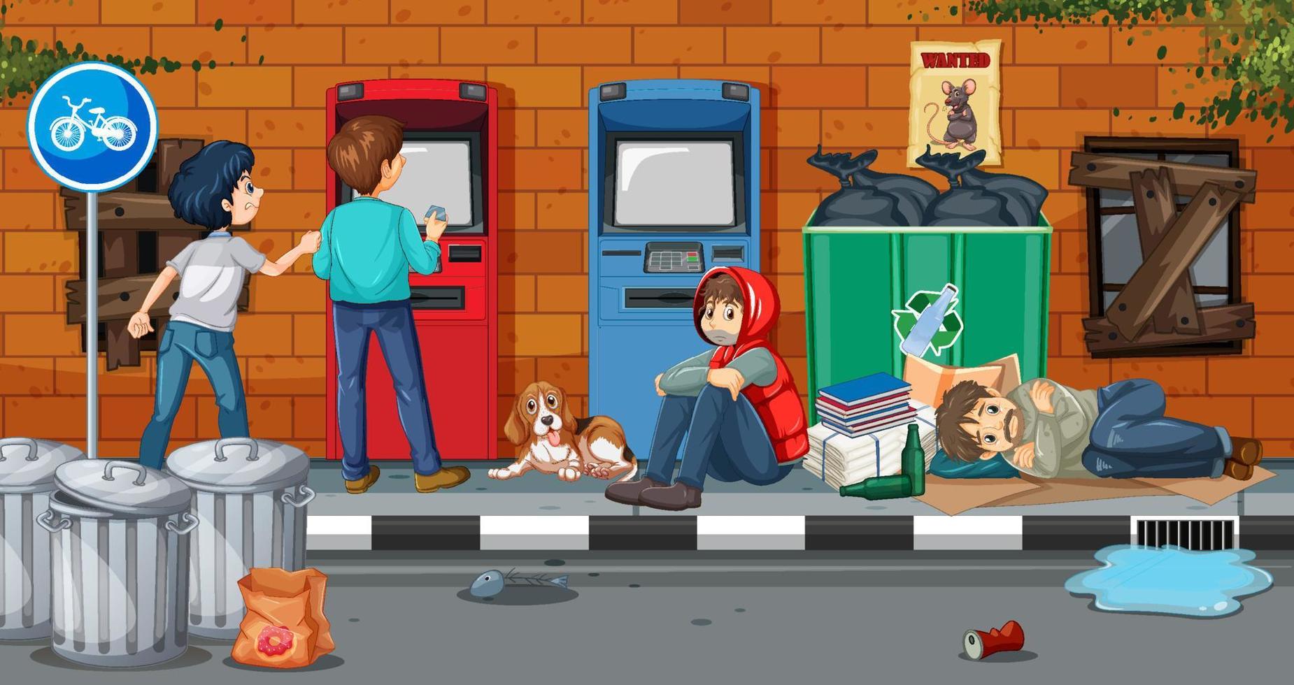 Outdoor scene with homeless people vector
