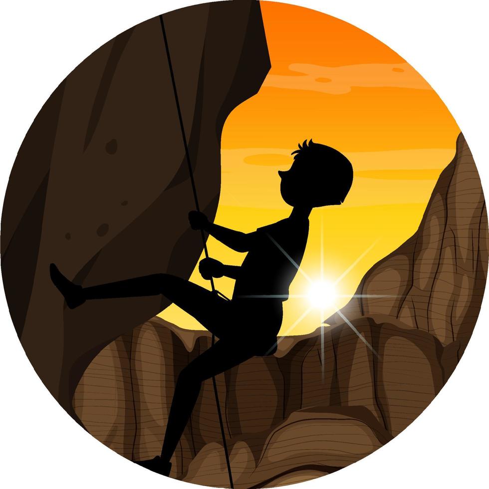 Silhouette rock climbing badge vector