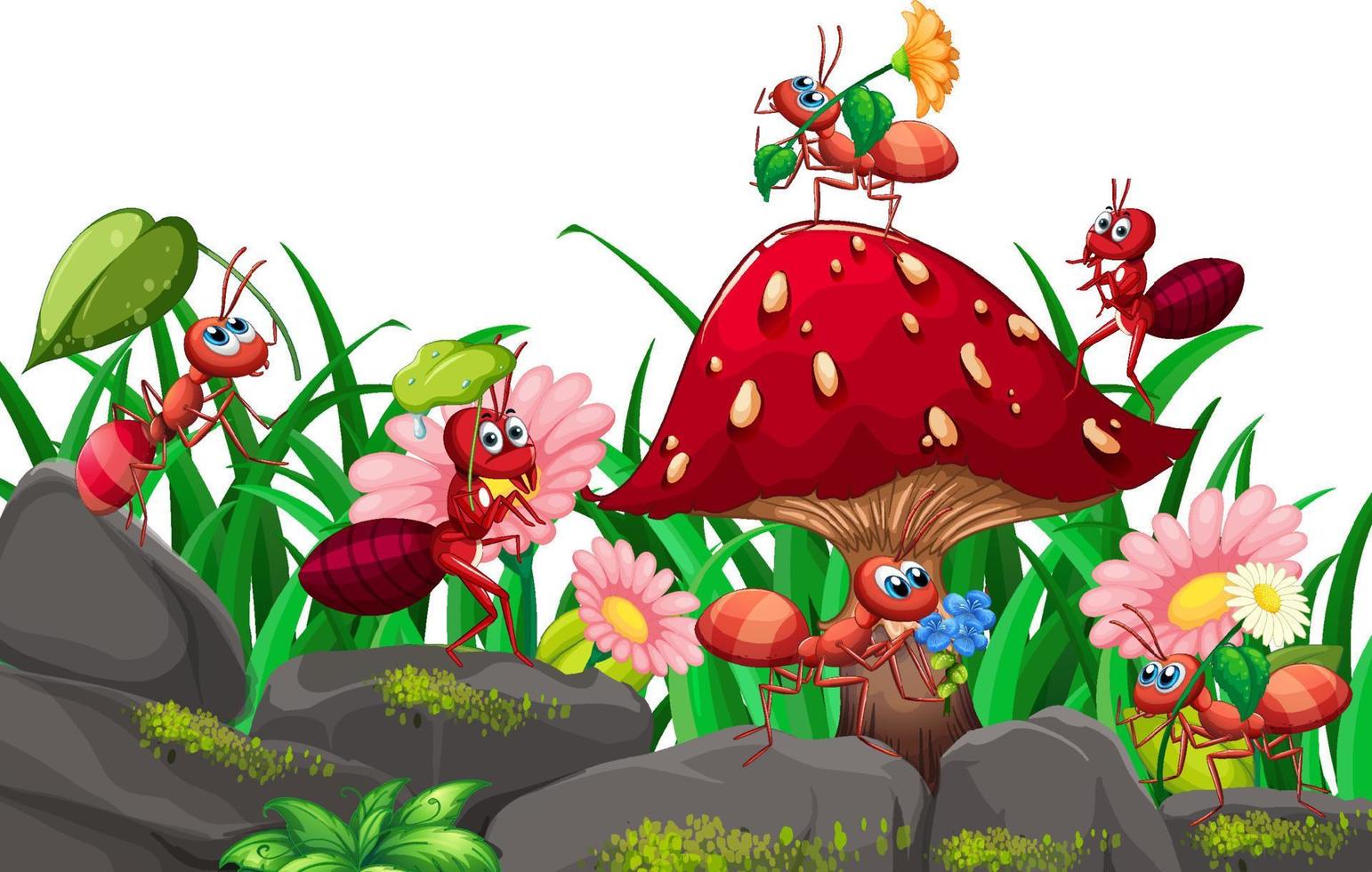 Happy insect in nature fairy tale scene vector