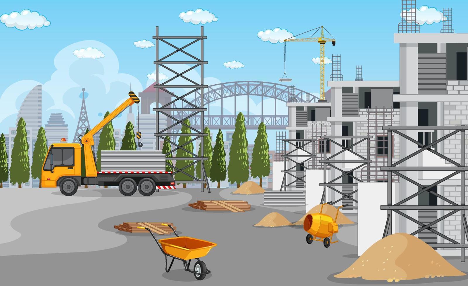 Cartoon scene of building construction site vector