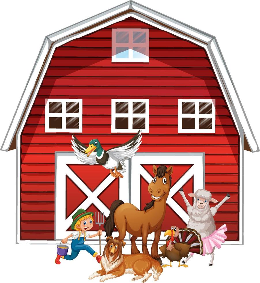 Farming theme with many animals vector