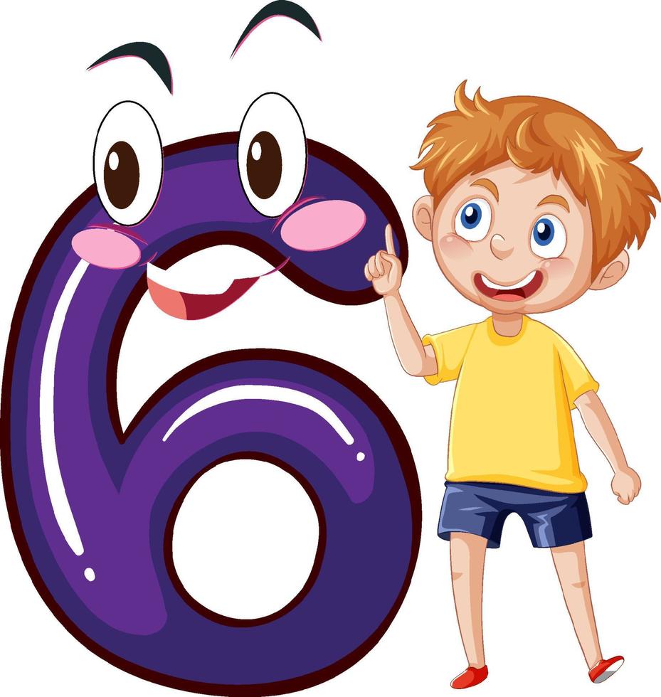 A boy with number six cartoon vector