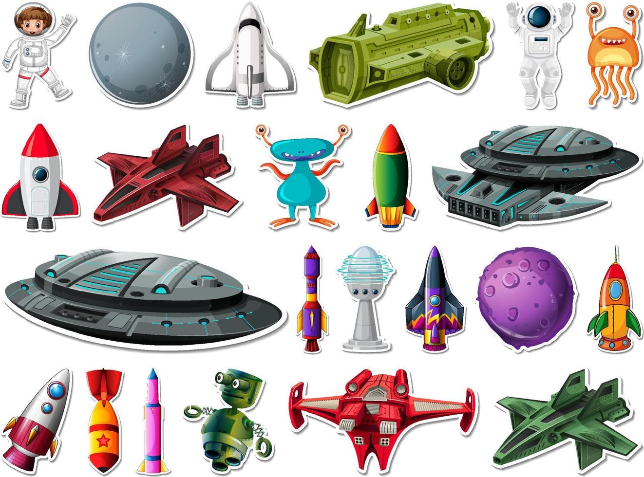 Sticker set of outer space objects and astronauts vector