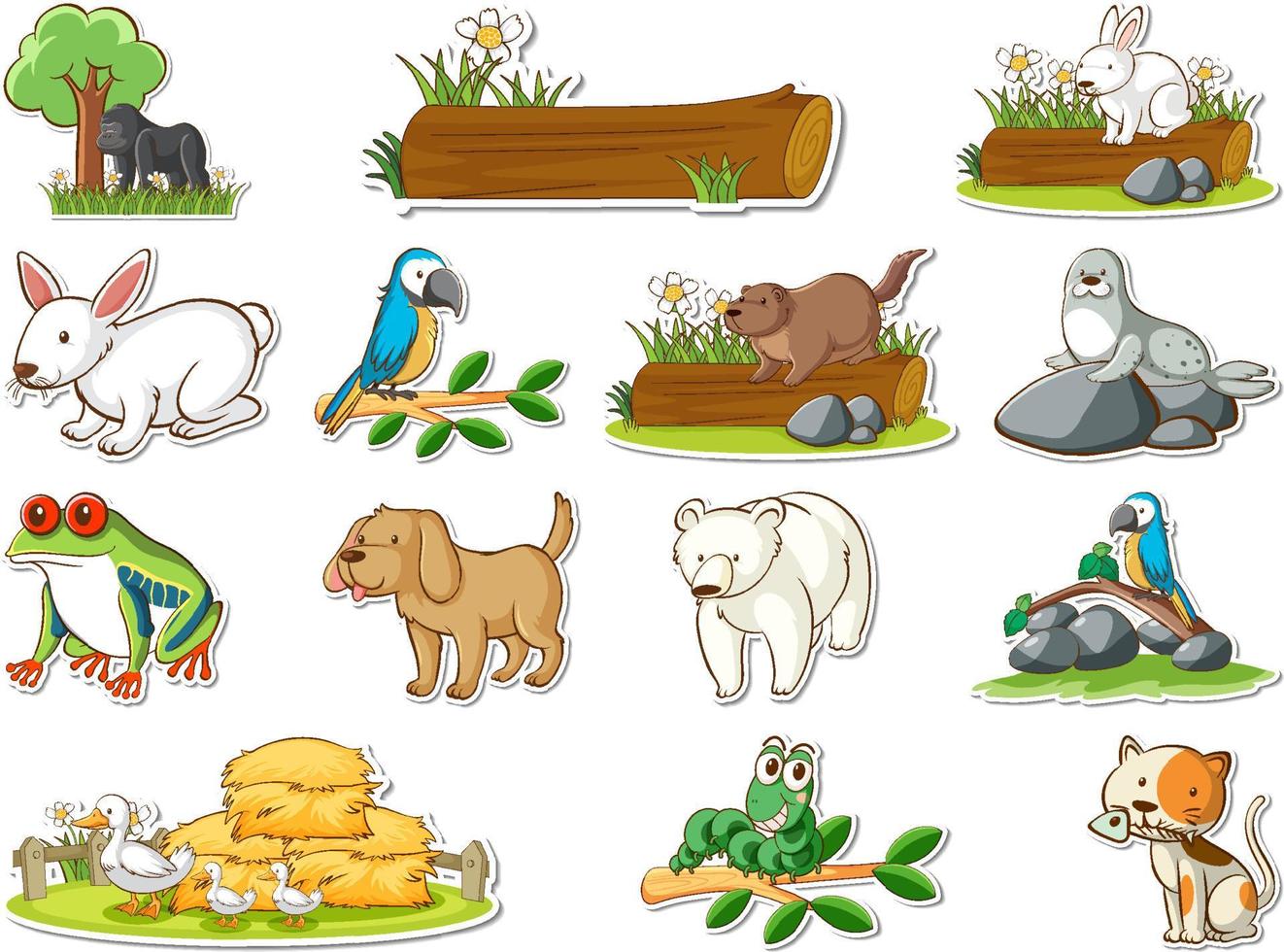 Sticker set of cartoon wild animals vector