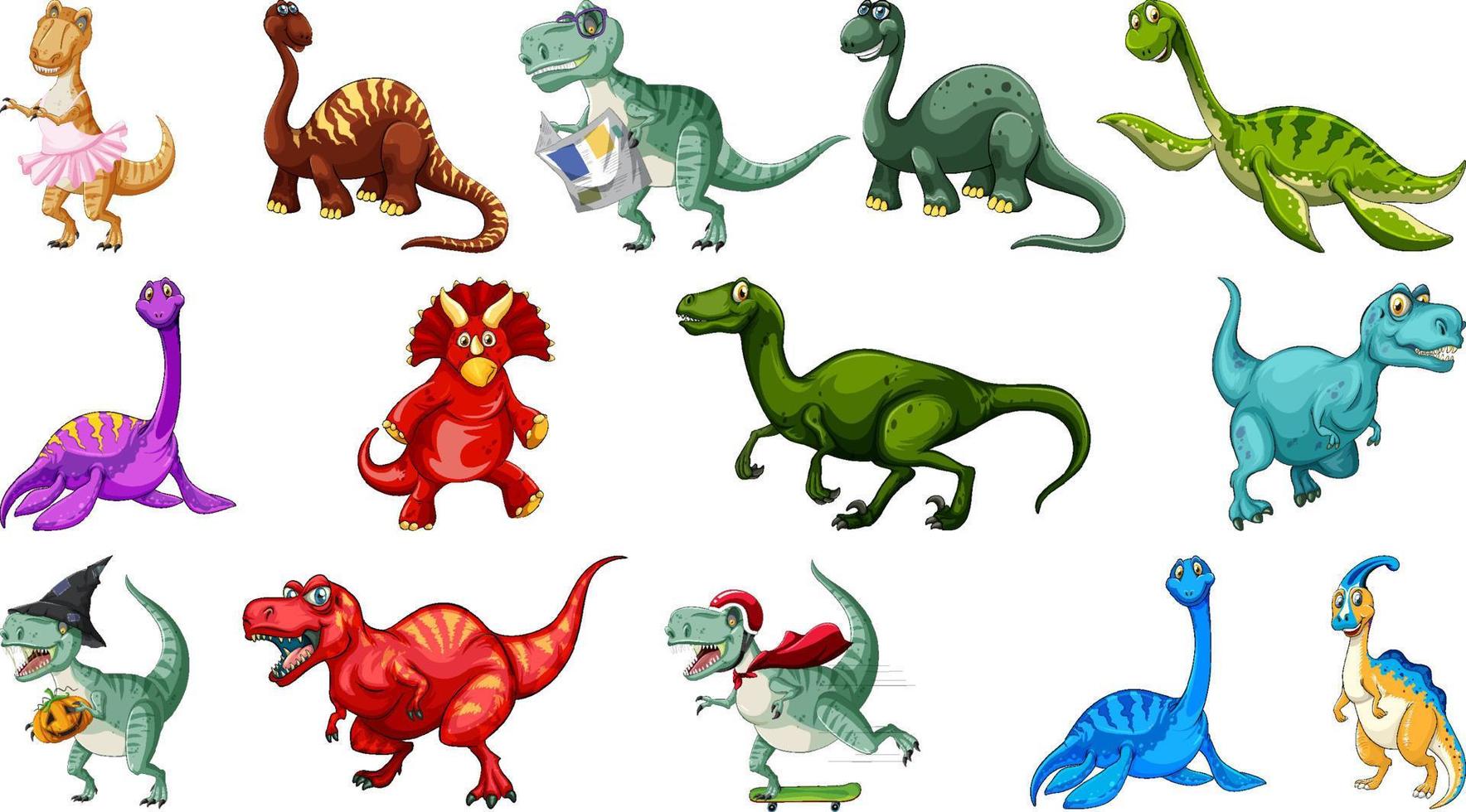 Many dinosaurs on white background vector