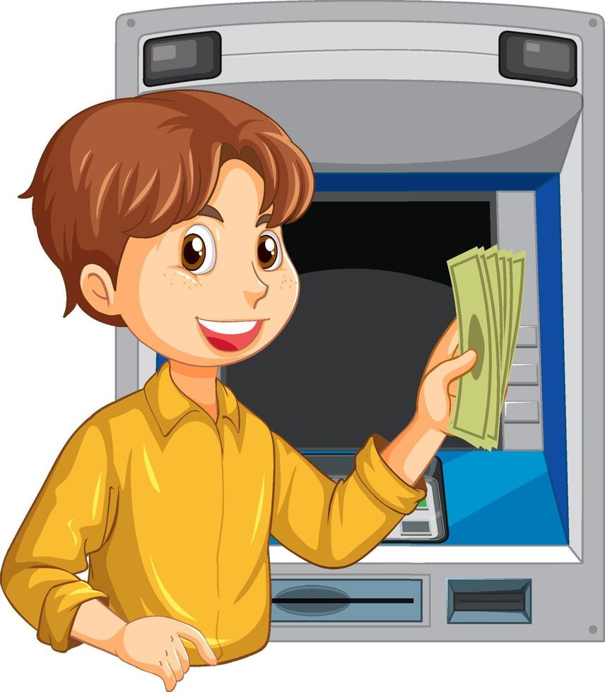 A man withdraw money from atm vector