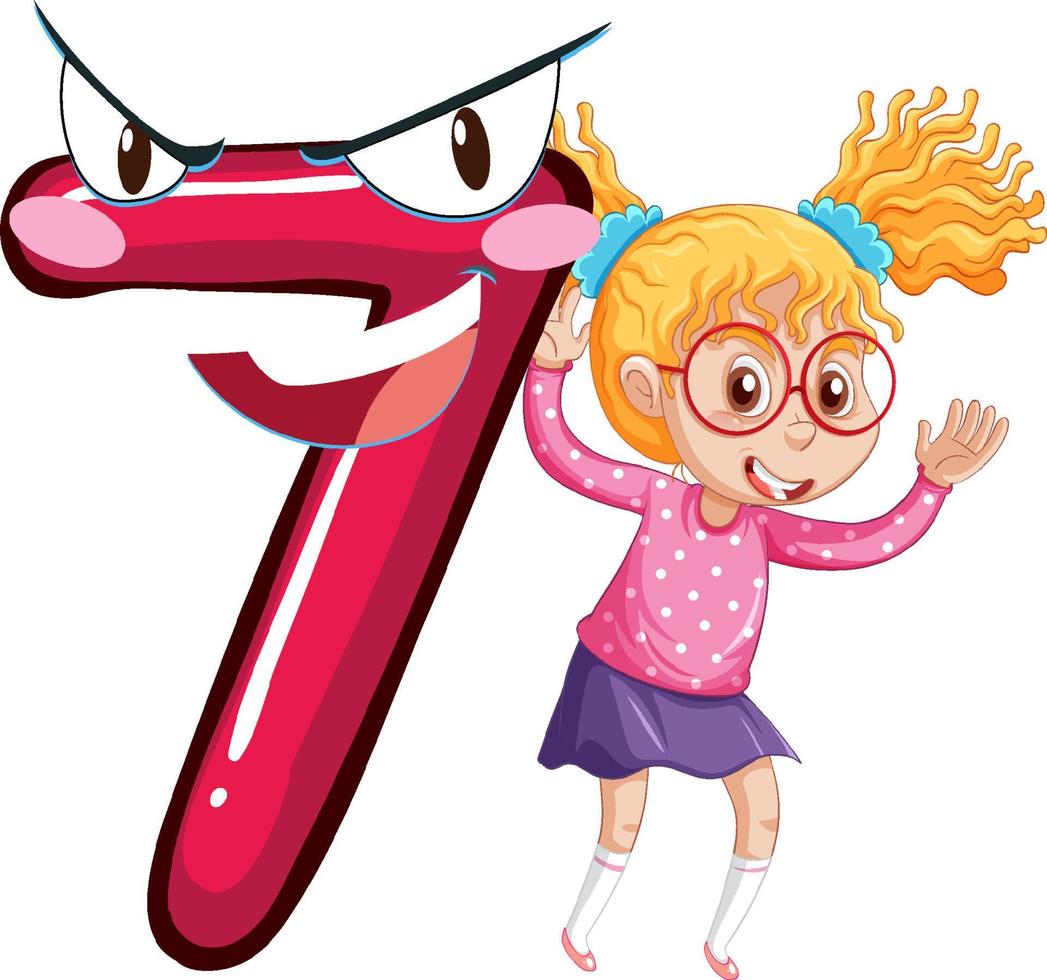 A girl with number seven cartoon vector