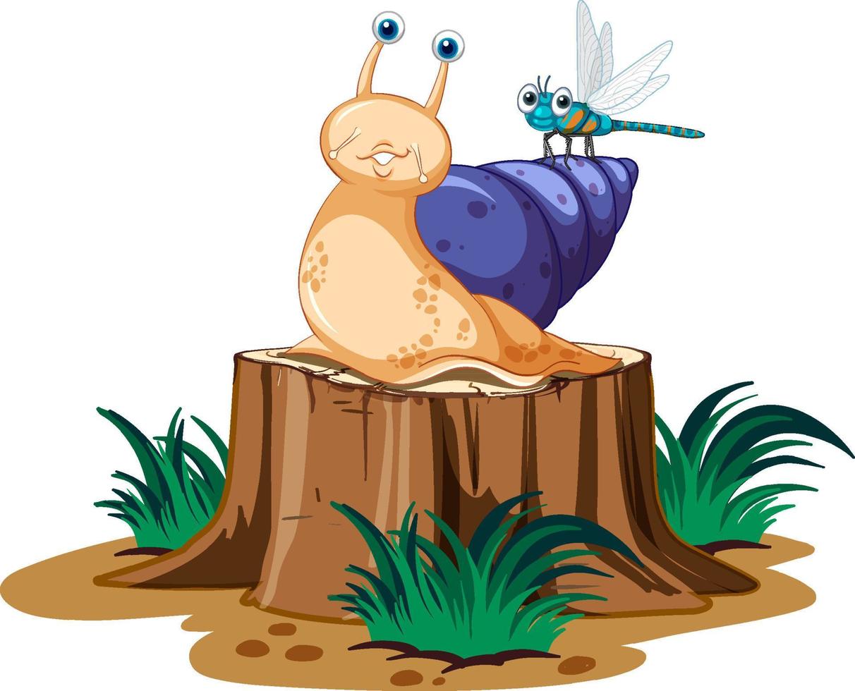 lindo caracol e insectos en estilo de dibujos animados vector