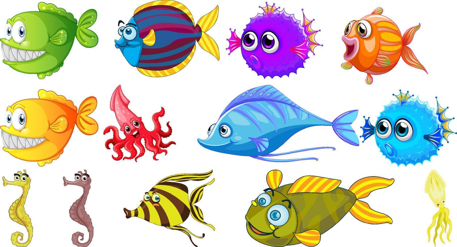 Sea animals cartoon collection vector