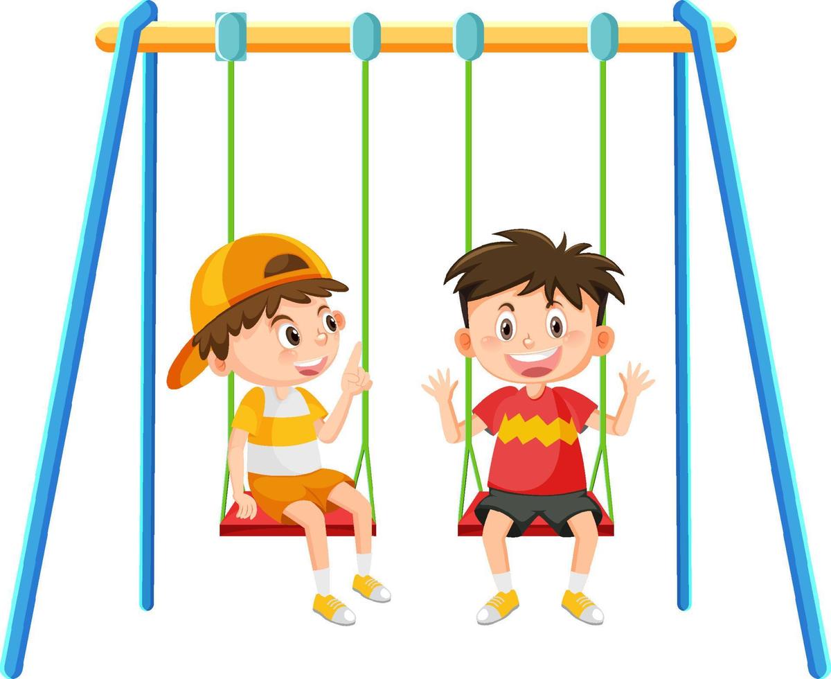 Kid on swing set playground on white background vector