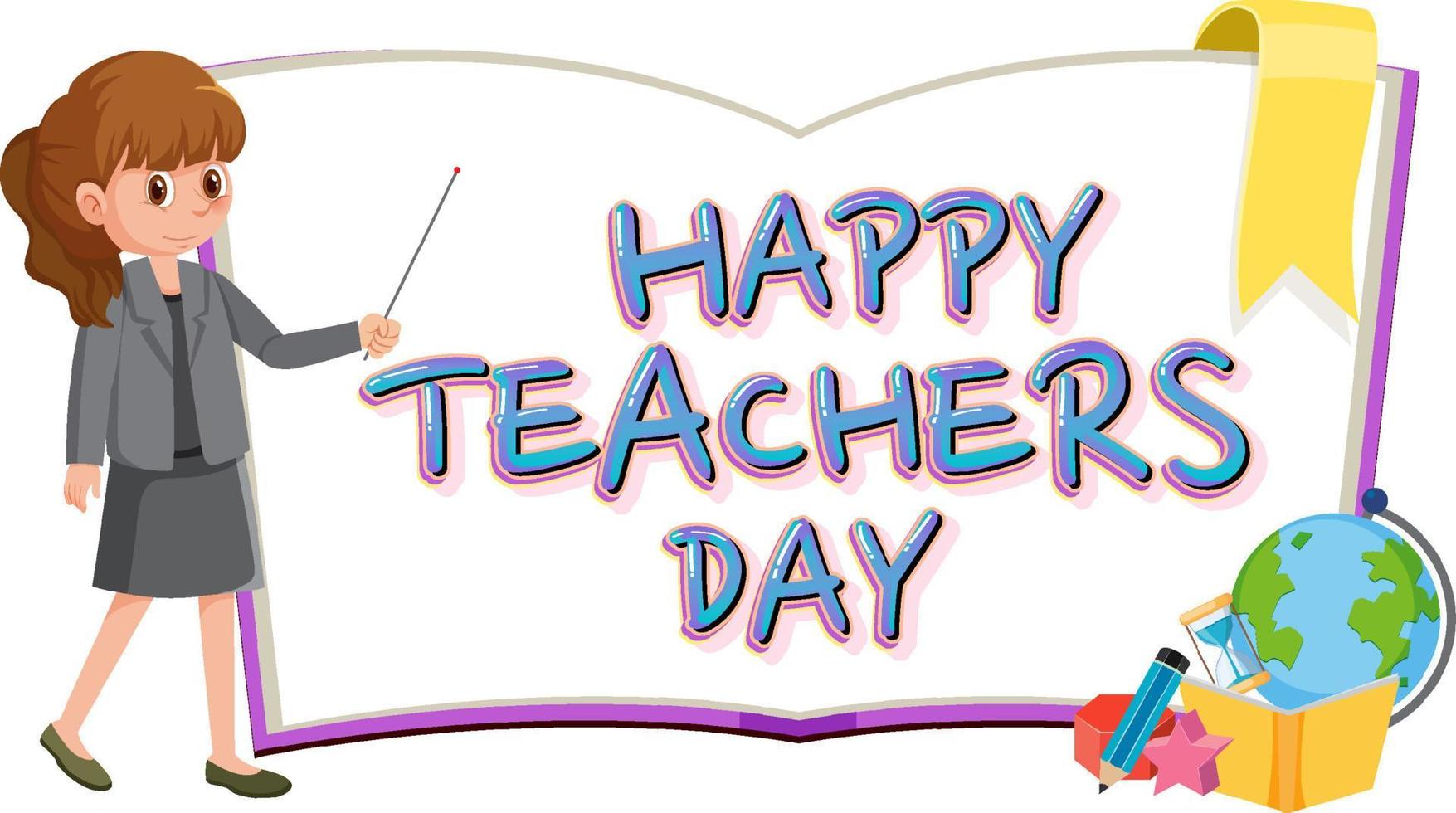 Happy Teacher's Day banner with a teacher vector