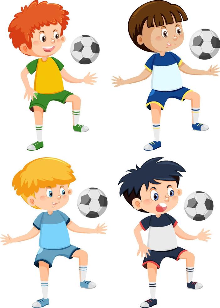 Boys playing footballs cartoon vector