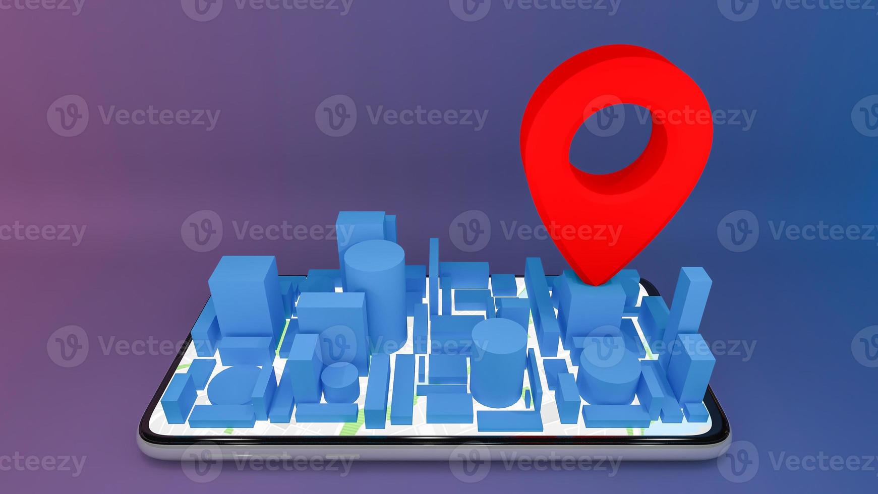 mapa de la ciudad digital móvil con punteros rojos, concepto de entrega, representación 3d. foto