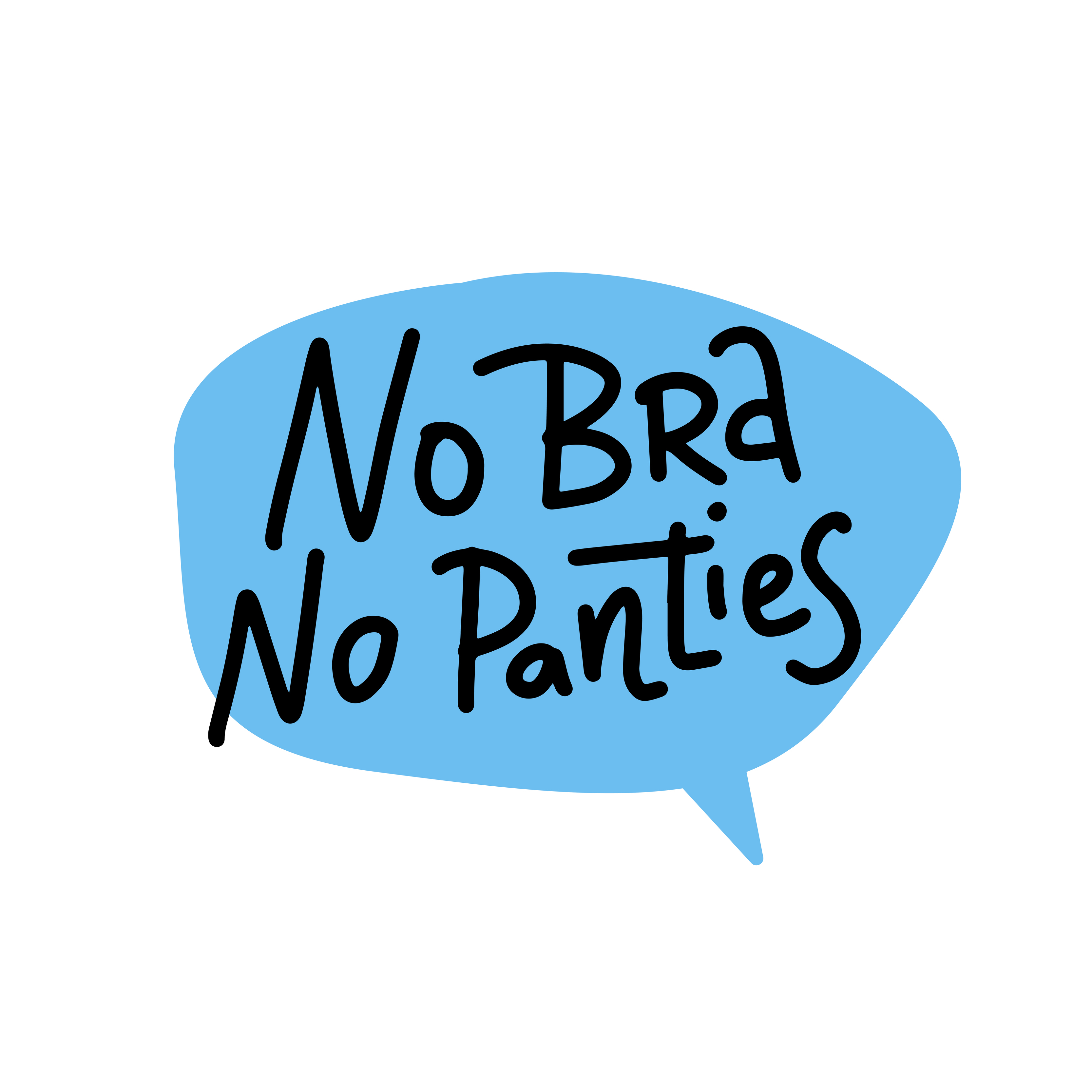 No bra no panties. Sticker for social media content. Vector hand