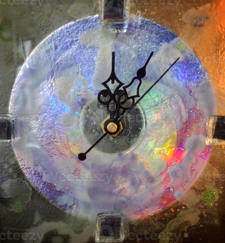 Homemade clock, art in glass photo