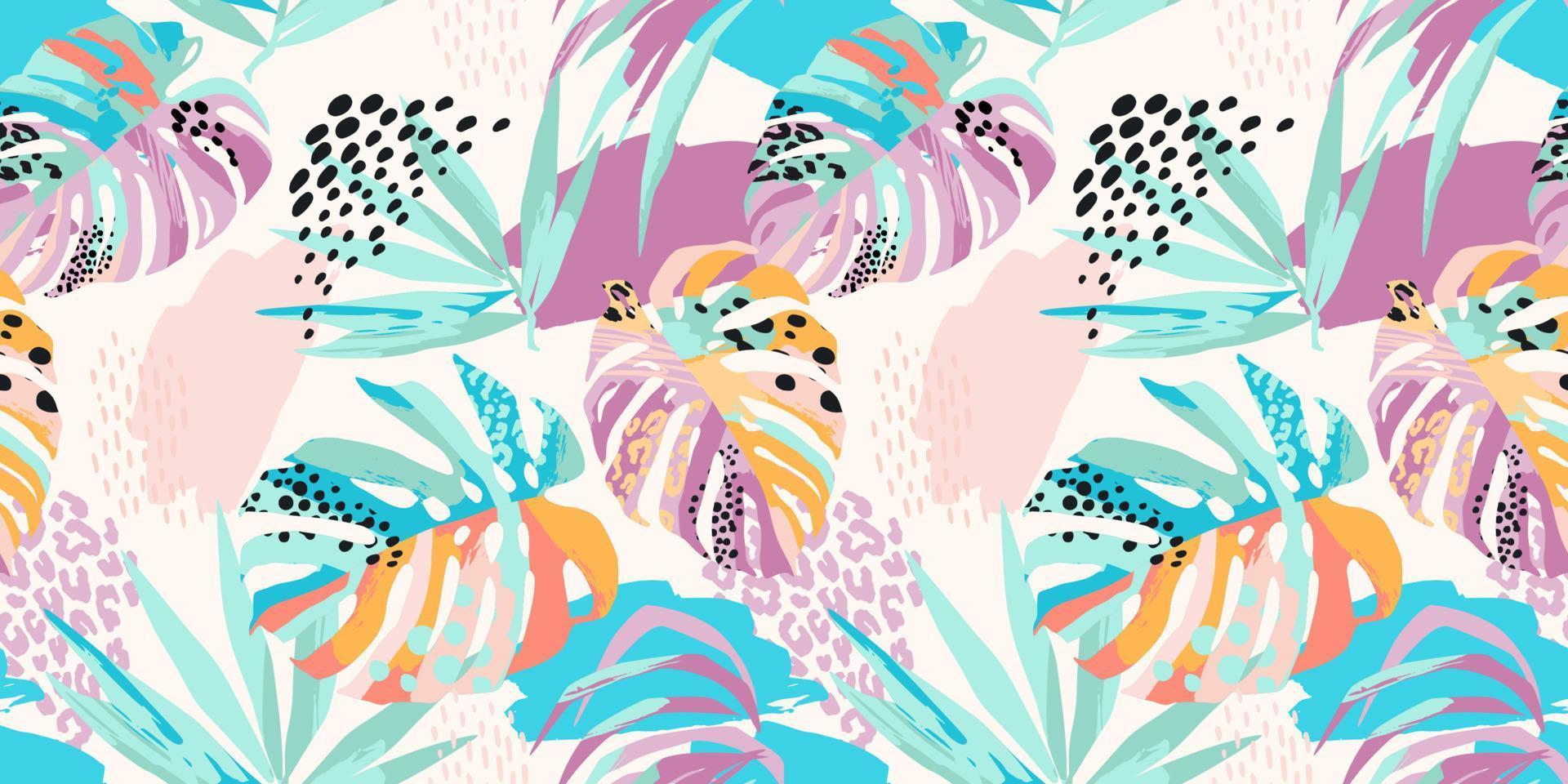 Abstract art seamless pattern with tropical leaves. Modern exotic design vector