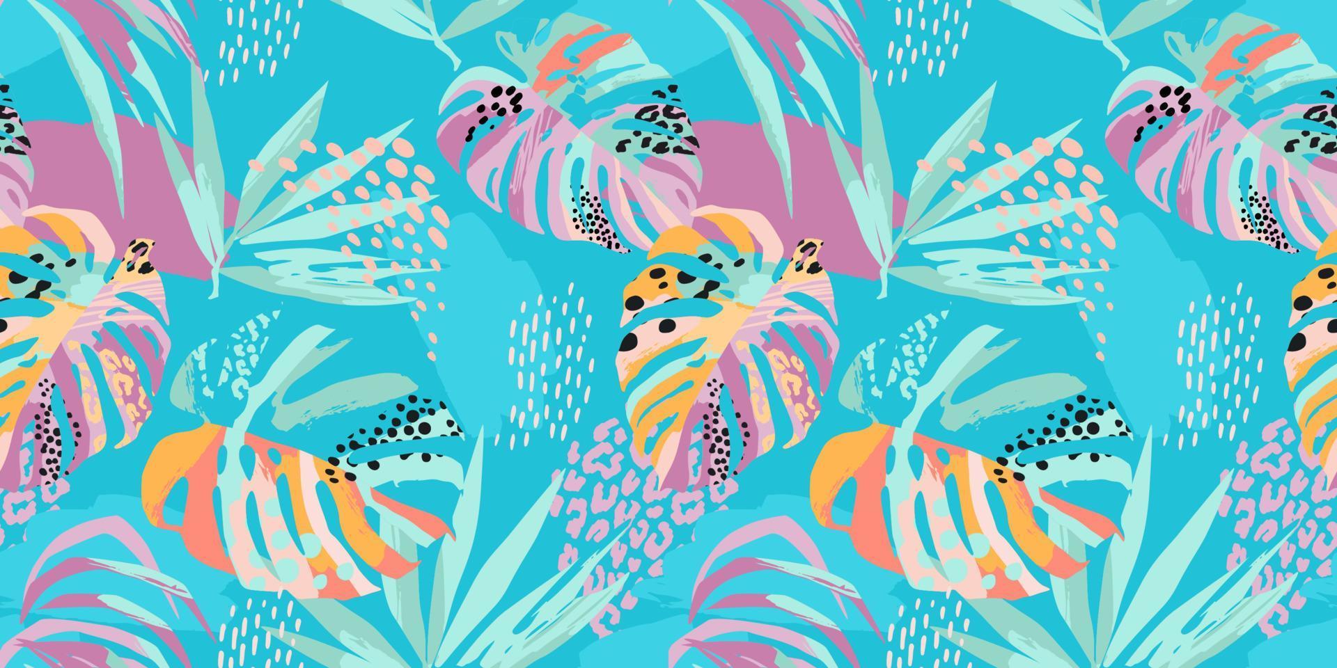 Abstract art seamless pattern with tropical leaves. Modern exotic design vector