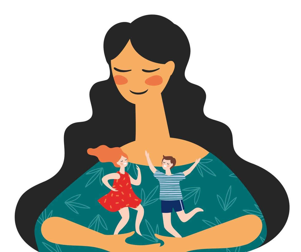 Happy Mothers Day. Vector illustration with woman and children. Design element