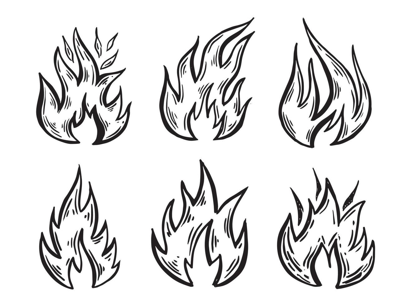 Bonfire set, hand drawn illustration, flame, burning. vector