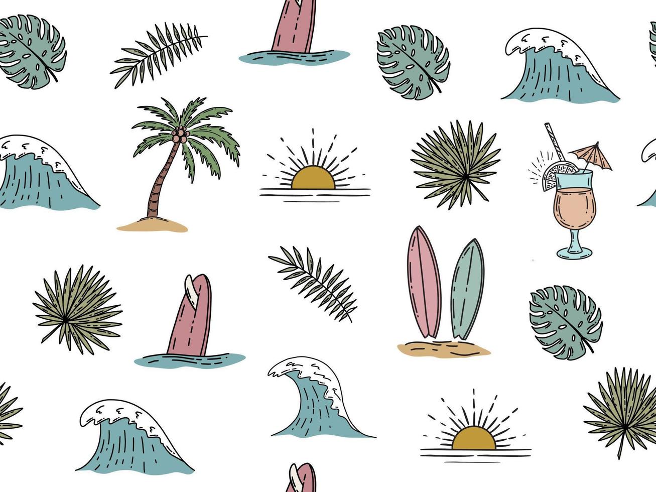 Summer icon set, hand drawn illustration. vector