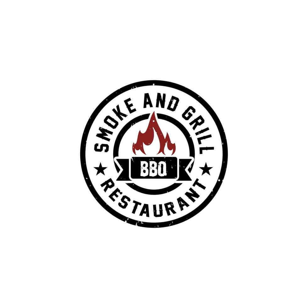 Vintage Retro Rustic BBQ Grill, Barbecue, Barbeque Label Stamp Logo design vector