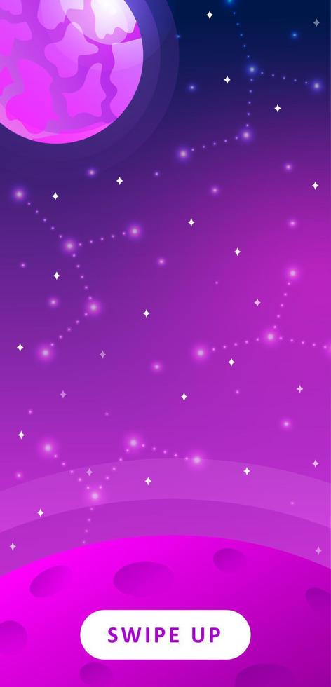 Stories template. Space background with cartoon fantasy planets. Mobile backdrop. Space background. Fantasy planets. Colorful universe. Game design. Fantasy space planets for ui galaxy game. vector