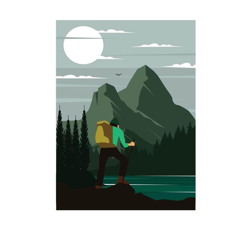 hiking on the mountain vector