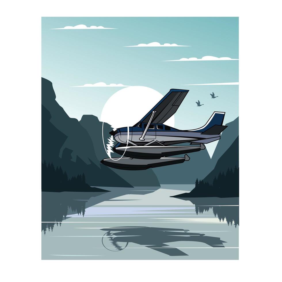 hidroavión y paisaje vector