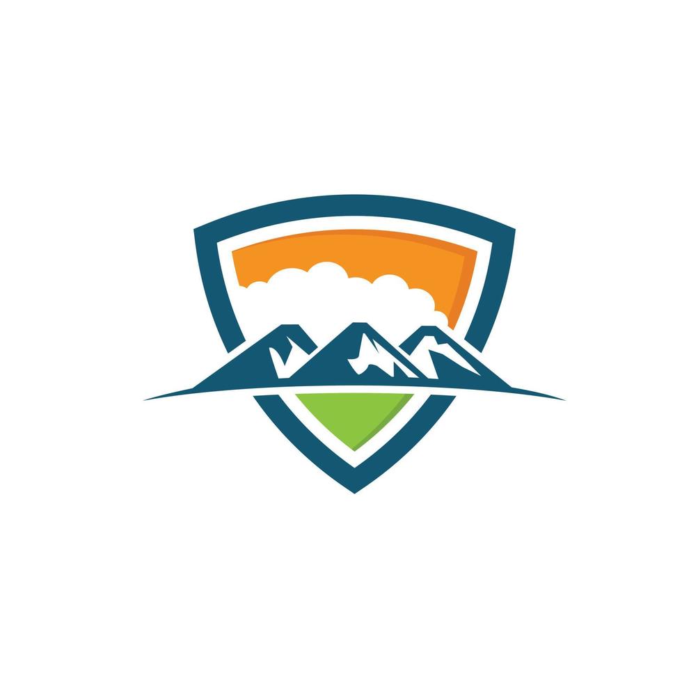 ilustración de logotipo de escudo de montaña vector