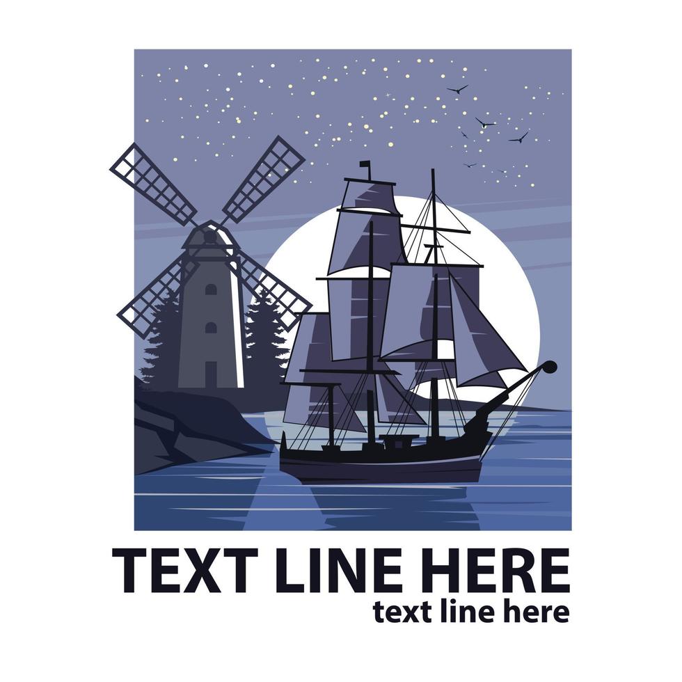 ship and windmill vector
