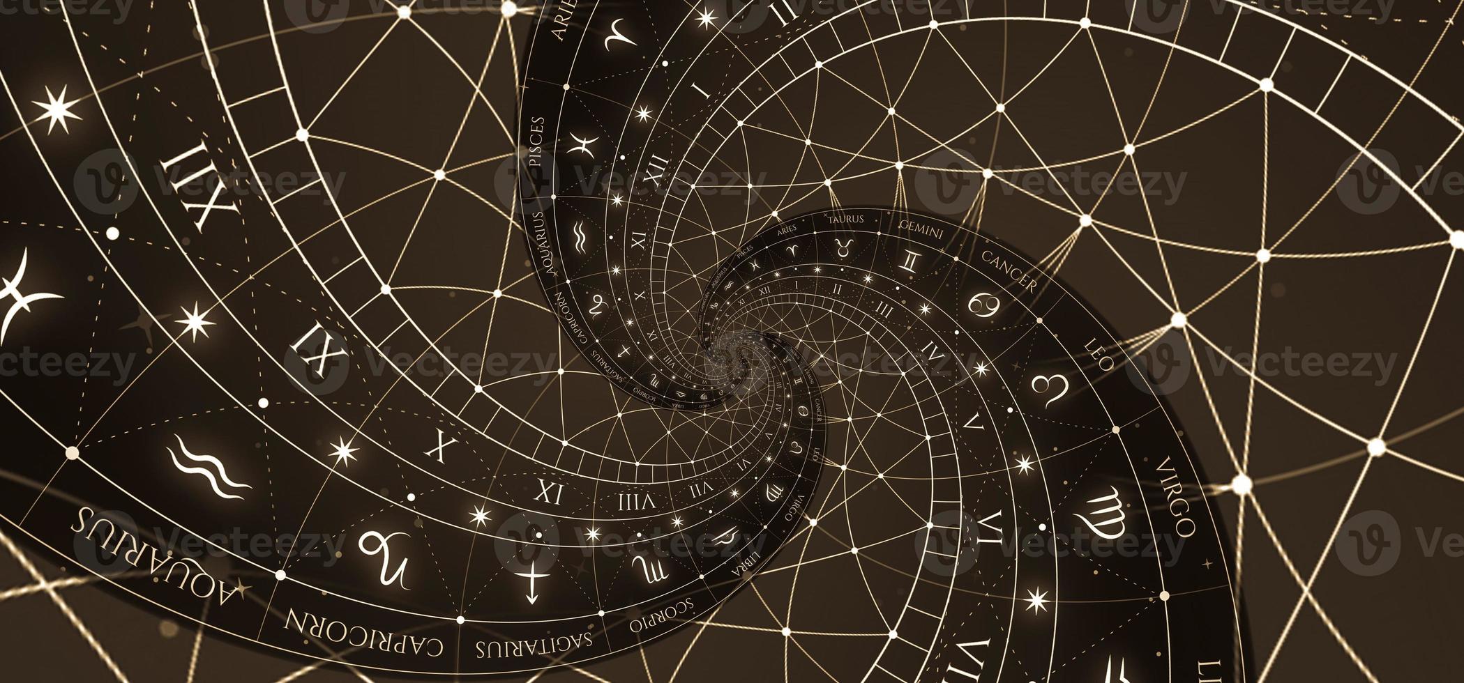 Astrological background with zodiac signs and symbol. photo
