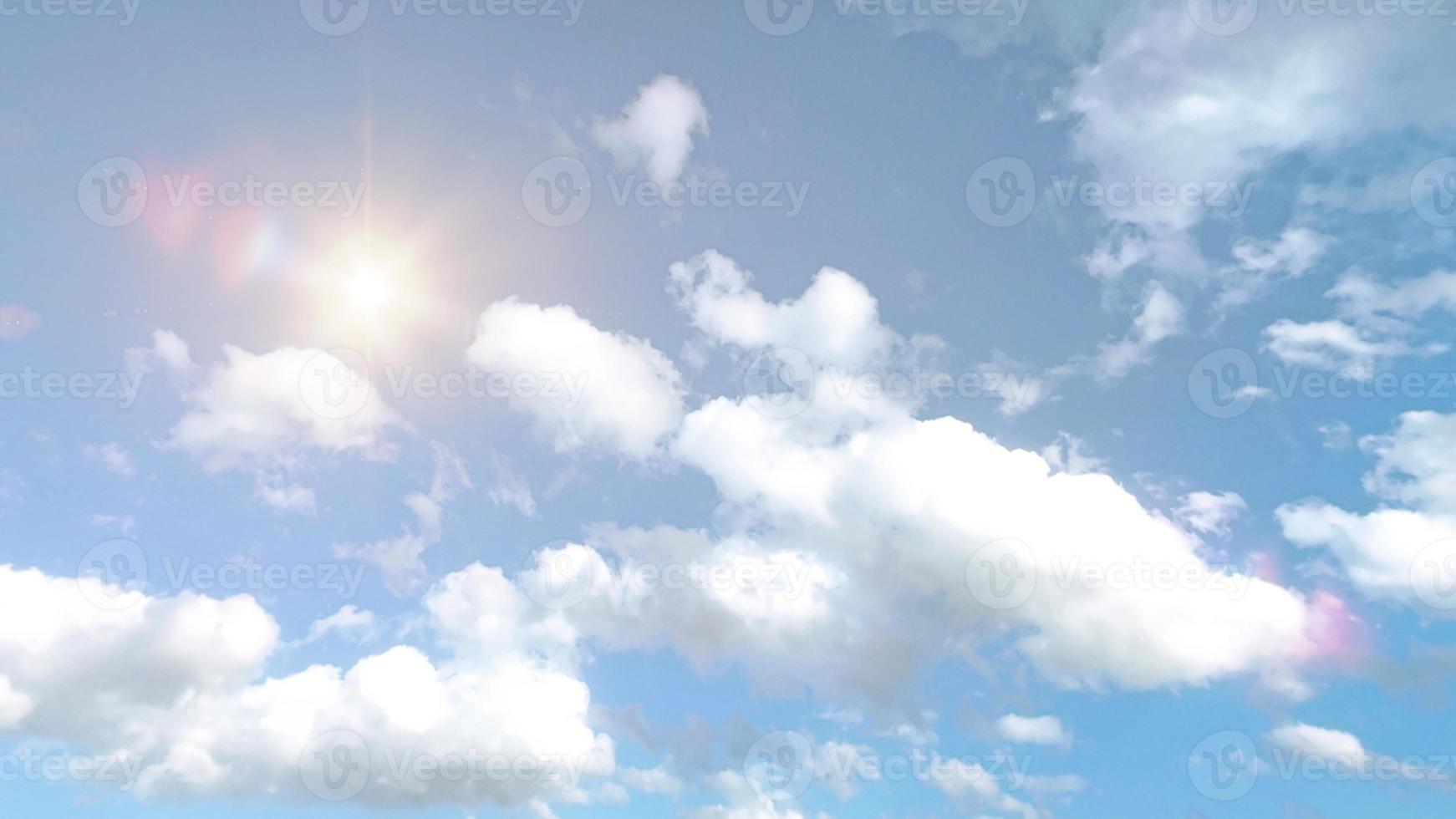 grandes nubes blancas en el cielo con luz solar brillando en las nubes durante el día 3d renderizado foto