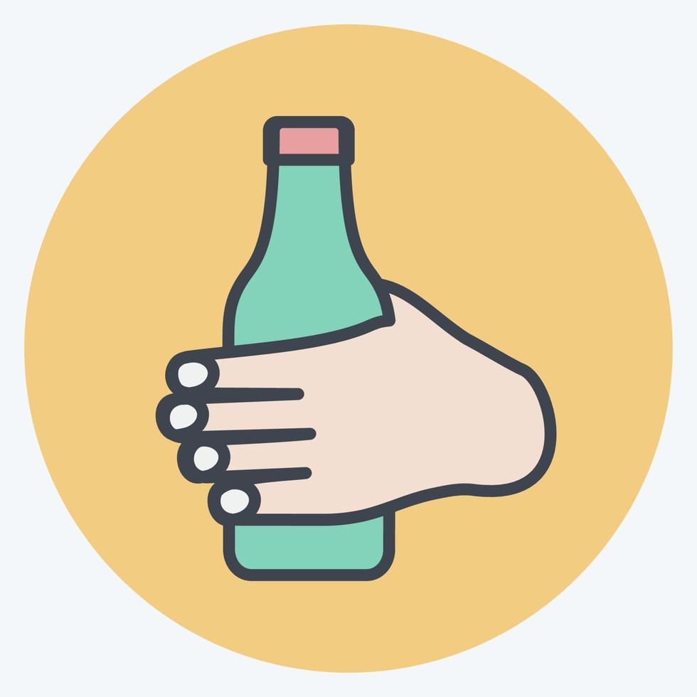 icono que sostiene la botella. adecuado para el símbolo de acciones manuales. estilo compañero de color. diseño simple editable. vector de plantilla de diseño. ilustración de símbolo simple