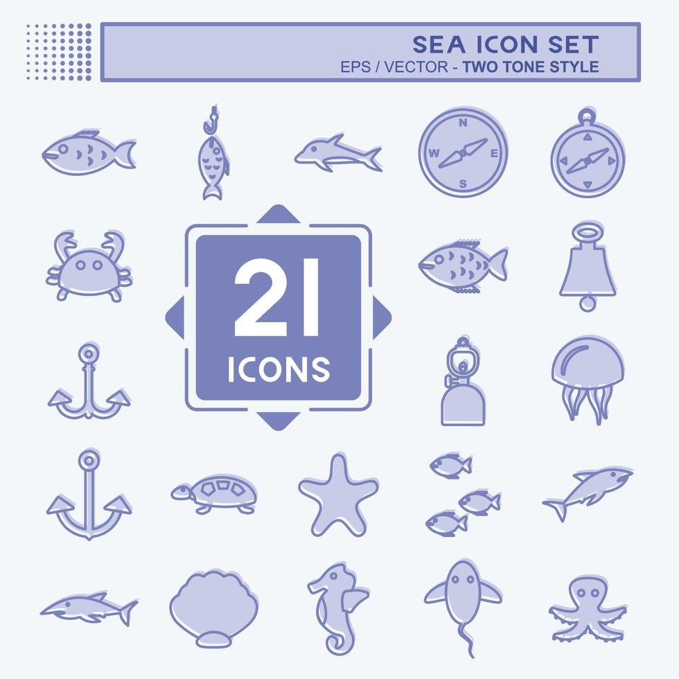 Sea Icon Set. suitable for Education symbol. two tone style. simple design editable. design template vector. simple symbol illustration vector