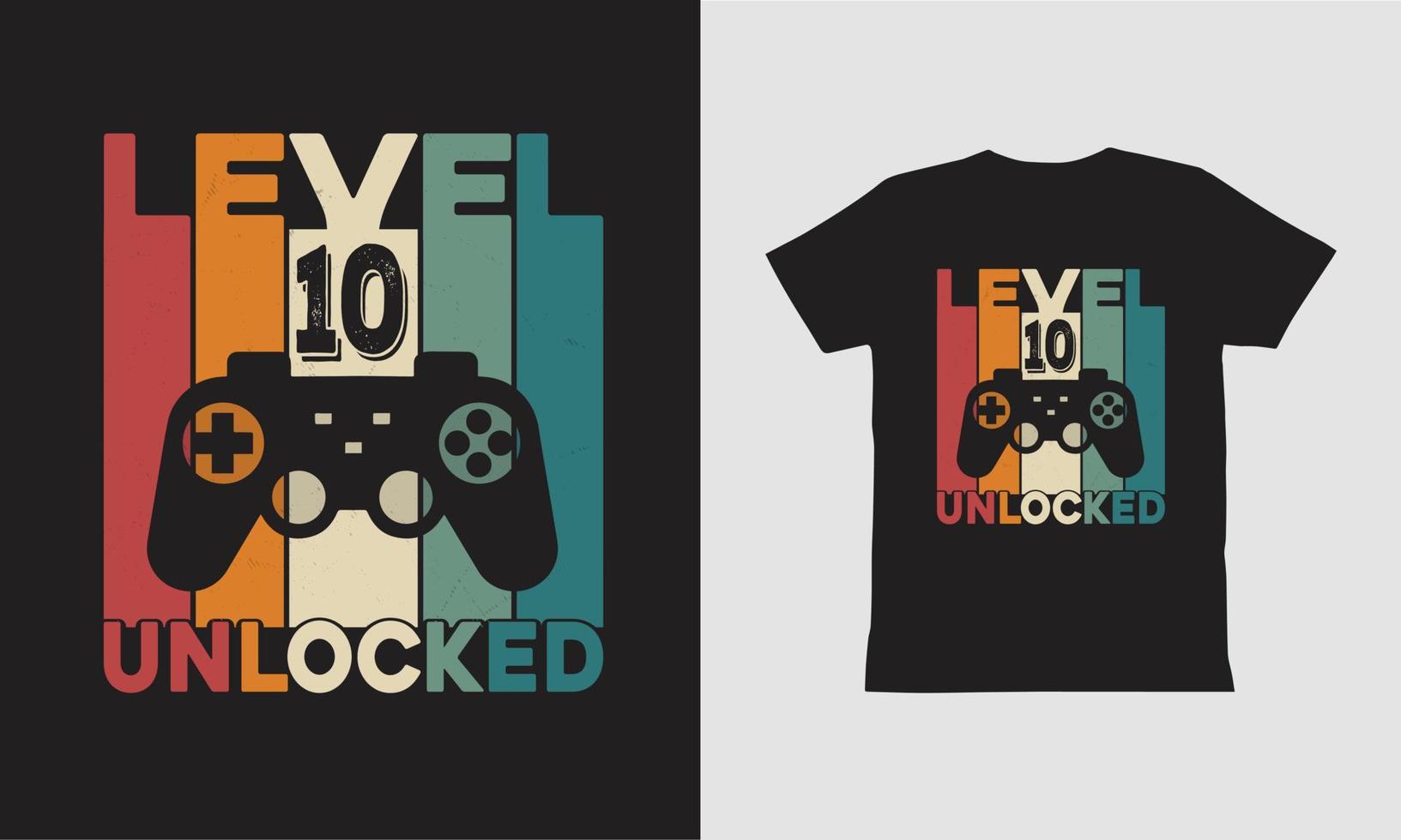 Level 10 Unlocked Gaming t shirt design. vector