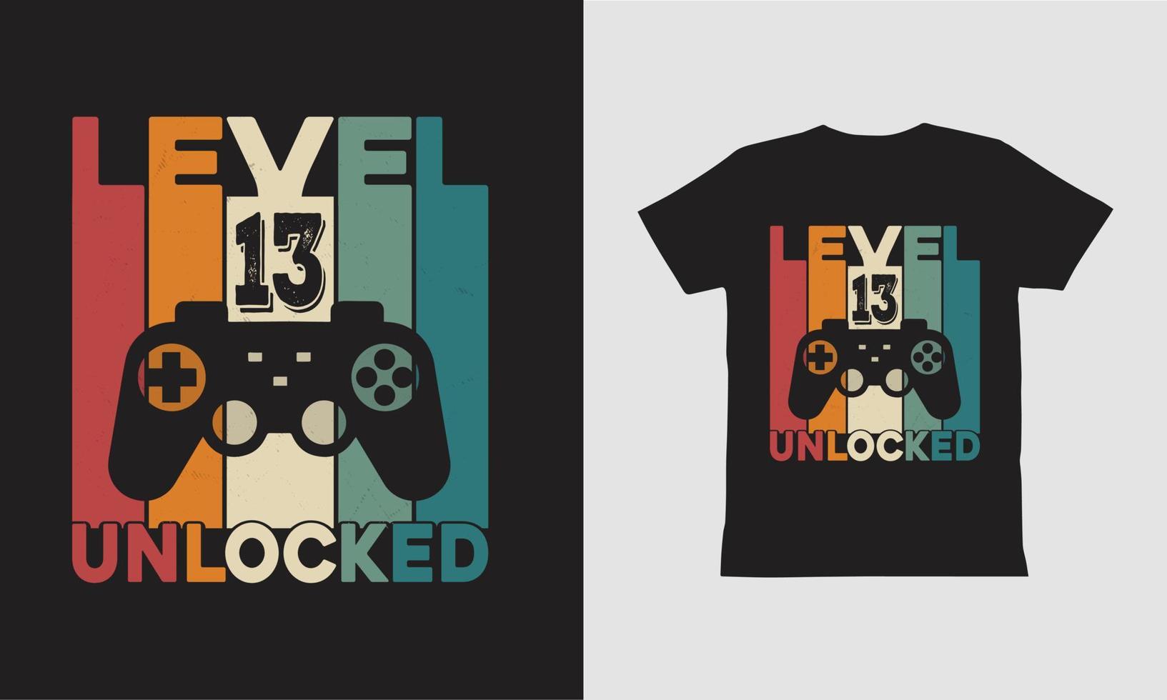 Level13 Unlocked Gaming t shirt design. vector