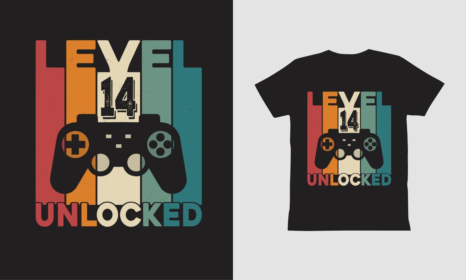 Level 14 Unlocked Gaming t shirt design. vector