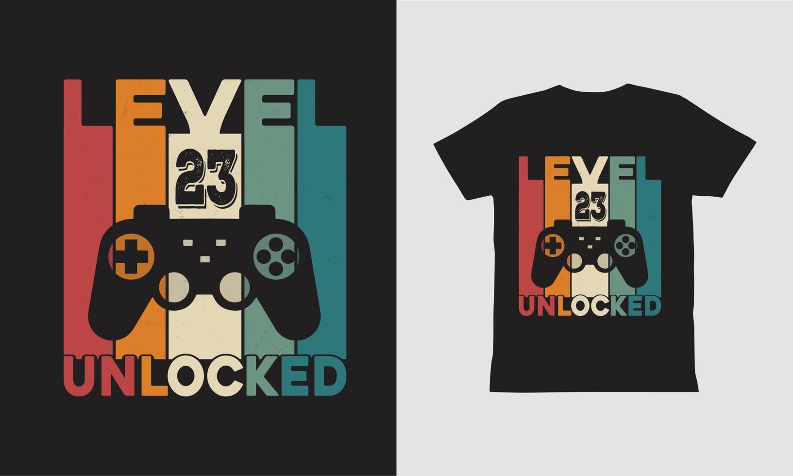 diseño de camiseta de juego desbloqueado de nivel 23. vector