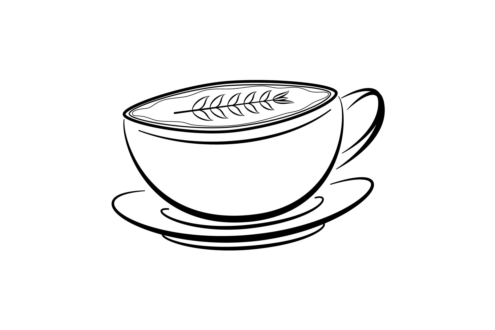 Coffee cup line drawing decorative art pattern in cup on white