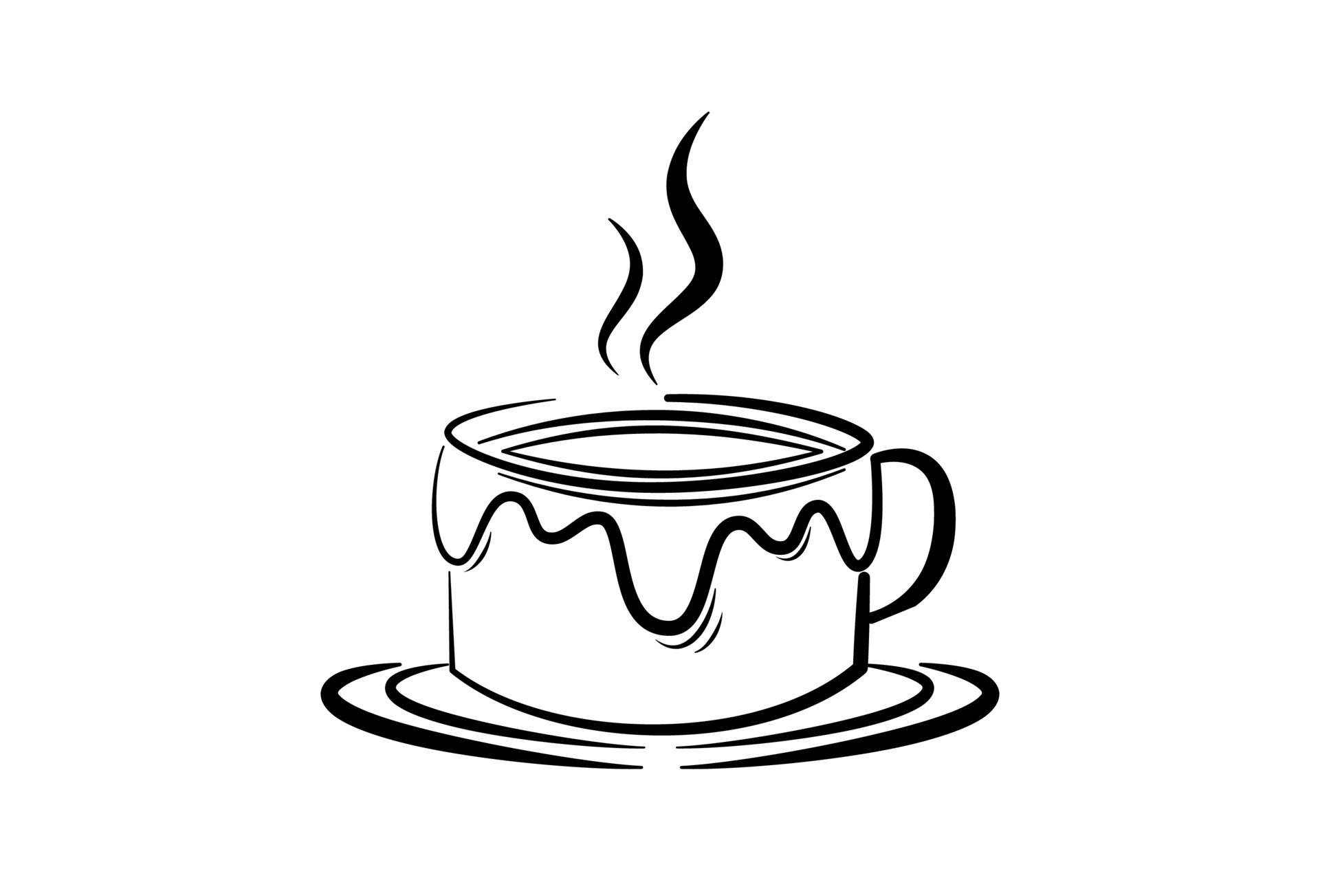 Coffee cup line drawing decorative art pattern in cup on white