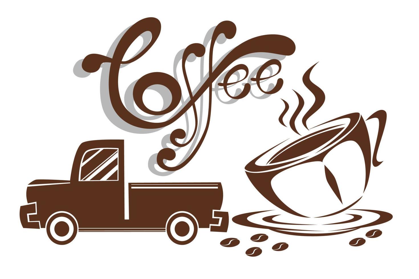 ilustración de coche con taza de café sobre fondo blanco vector