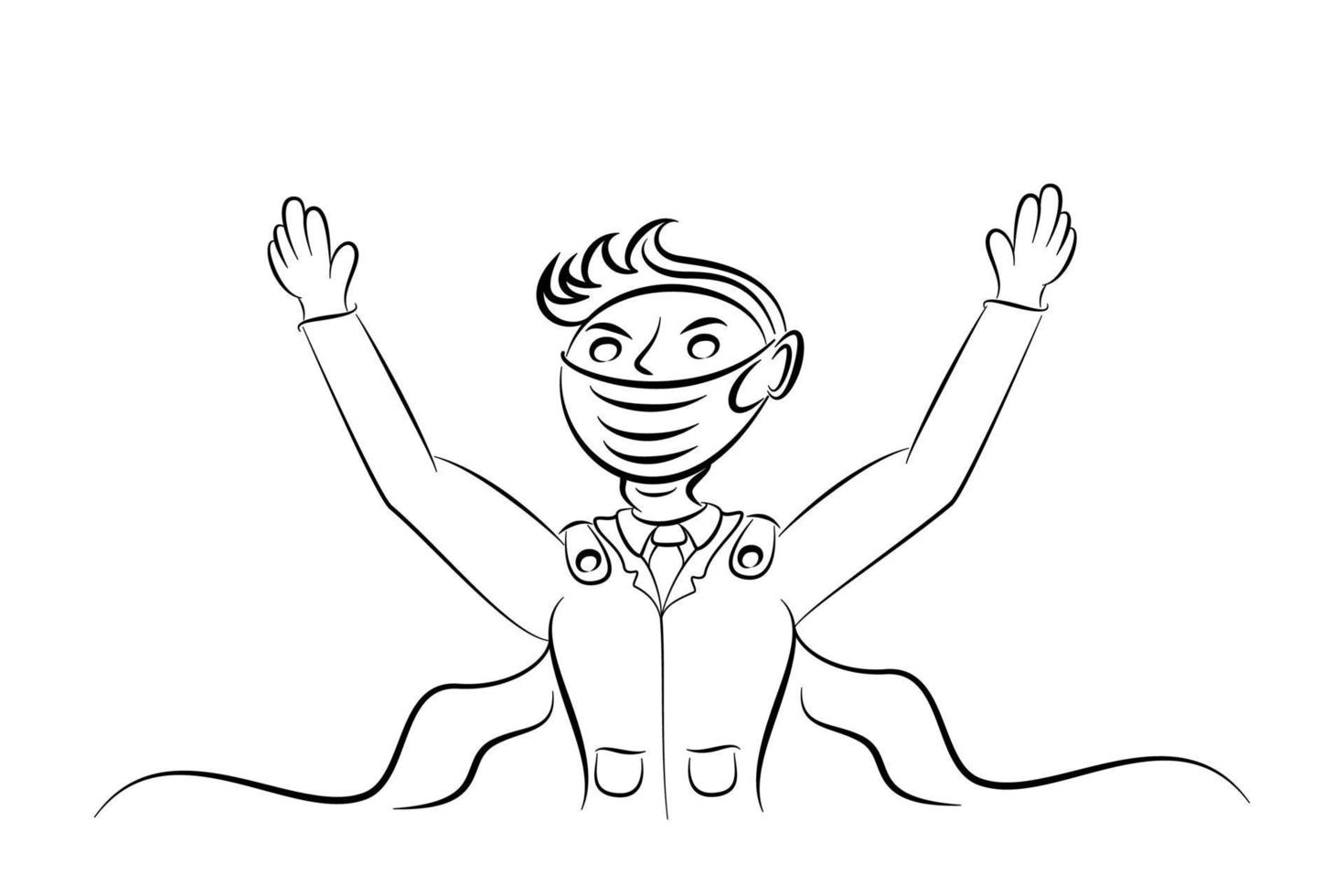 Line art illustration of a masked man in a superhero costume with a shawl vector