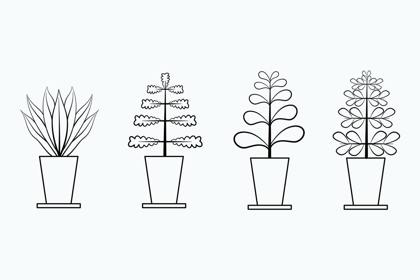 Line drawing plants in pots on long background vector