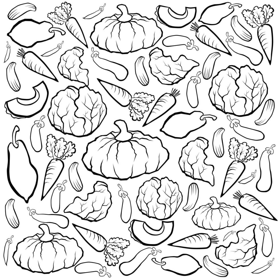 Illustrated drawing of vegetable lines on white background vector