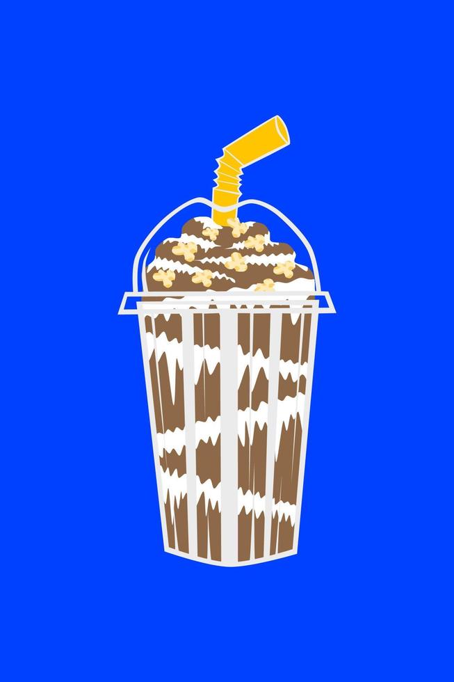 ilustración de agua hilada en un vaso de plástico transparente, degradado, chocolate y rociada encima vector