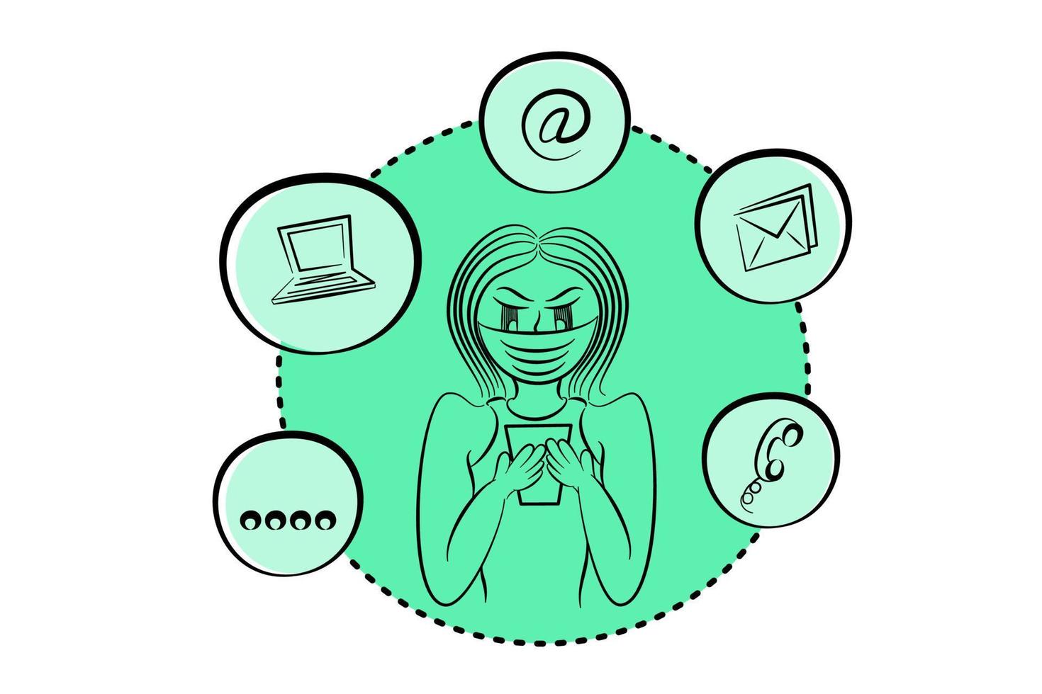 Line illustration of people using technology to connect social networks vector